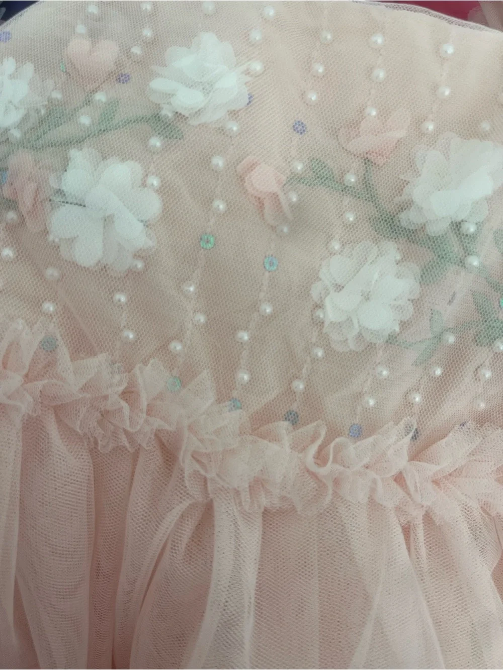 NWT Shabby Chic Blush Peach Tulle Princess Party Dress, Flowers Pearls Sequins